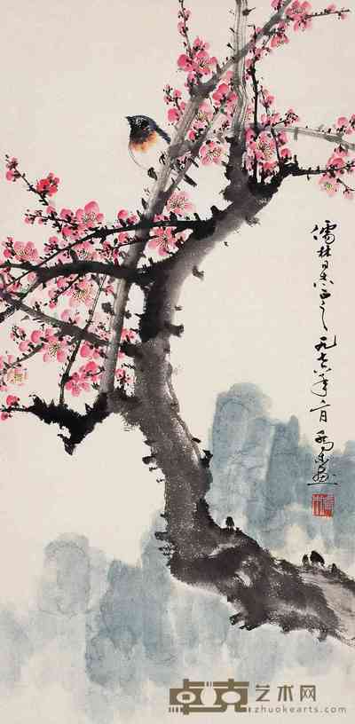 乔木 红梅小鸟图 片 68×33cm